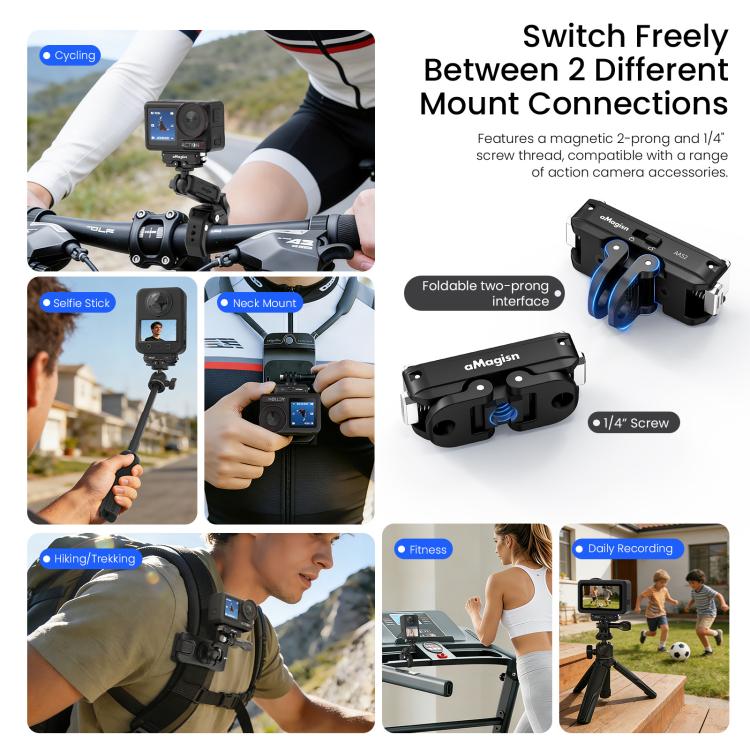 Adaptador magnético de liberación rápida de metal aMagisn 2.0 con bloqueo para DJI Osmo 360/ Action 5 Pro/4/3, For DJI Osmo 360/ Action 5 Pro/4/3