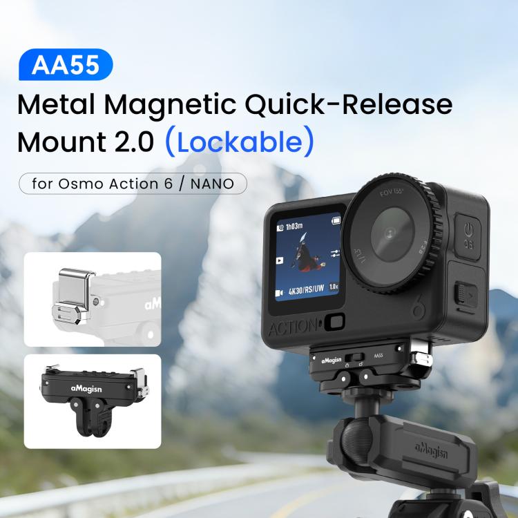 Adaptador con bloqueo para soporte magnético de liberación rápida de metal aMagisn 2.0 para DJI Osmo Action 6 / Nano, For DJI Osmo Action 6 / Nano
