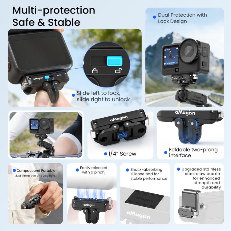 Adaptador con bloqueo para soporte magnético de liberación rápida de metal aMagisn 2.0 para DJI Osmo Action 6 / Nano, For DJI Osmo Action 6 / Nano