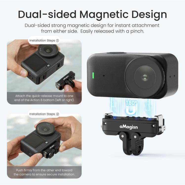 Adaptador con bloqueo para soporte magnético de liberación rápida de metal aMagisn 2.0 para DJI Osmo Action 6 / Nano, For DJI Osmo Action 6 / Nano
