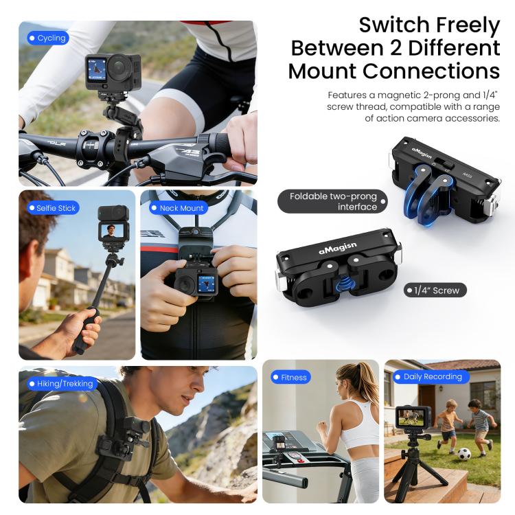 Adaptador con bloqueo para soporte magnético de liberación rápida de metal aMagisn 2.0 para DJI Osmo Action 6 / Nano, For DJI Osmo Action 6 / Nano