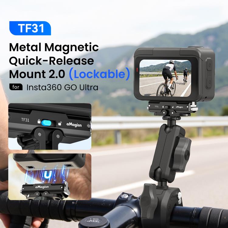 Adaptador con bloqueo para soporte magnético de liberación rápida de metal aMagisn 2.0 para Insta360 GO Ultra, For Insta360 GO Ultra
