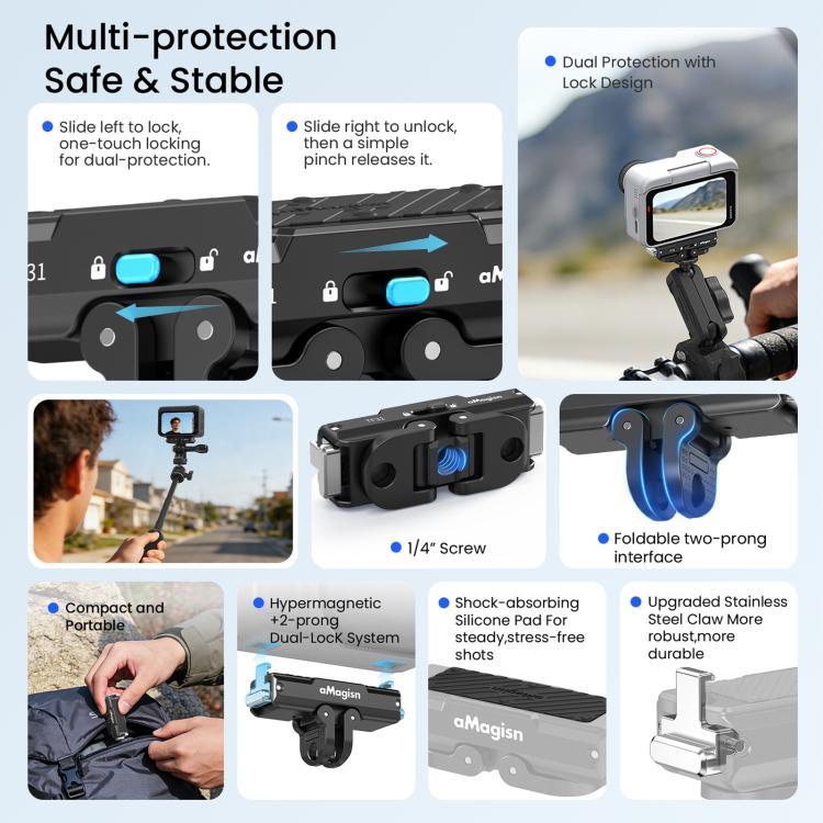 Adaptador con bloqueo para soporte magnético de liberación rápida de metal aMagisn 2.0 para Insta360 GO Ultra, For Insta360 GO Ultra