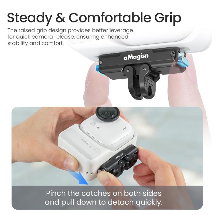 Adaptador con bloqueo para soporte magnético de liberación rápida de metal aMagisn 2.0 para Insta360 GO Ultra, For Insta360 GO Ultra