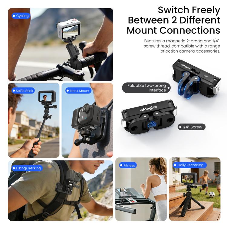 Adaptador con bloqueo para soporte magnético de liberación rápida de metal aMagisn 2.0 para Insta360 GO Ultra, For Insta360 GO Ultra