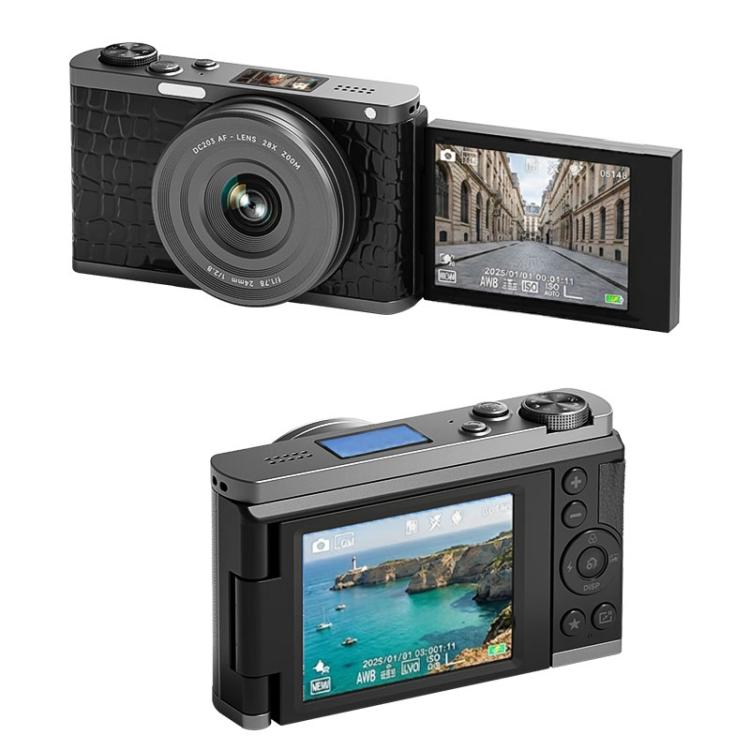 Cámara digital sin espejo 4K con visor a la altura de la cintura y pantalla abatible para selfies, Crocodile Leather, Pebbled Texture, Crocodile Leather + Neck Strap, Pebbled Texture + Neck Strap