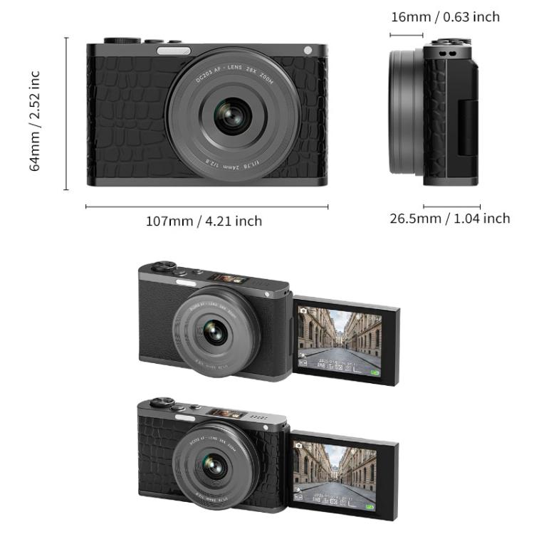 Cámara digital sin espejo 4K con visor a la altura de la cintura y pantalla abatible para selfies, Crocodile Leather, Pebbled Texture, Crocodile Leather + Neck Strap, Pebbled Texture + Neck Strap