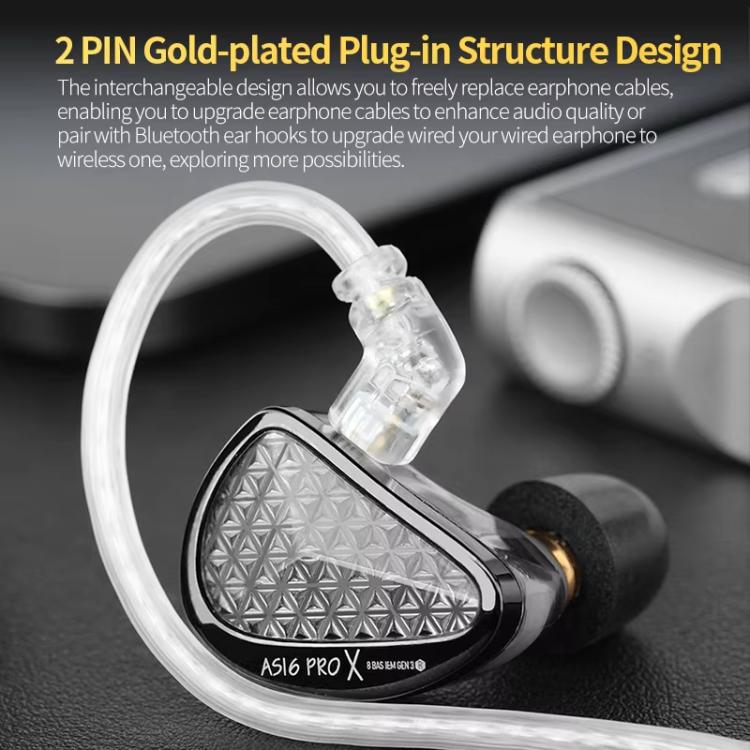 Auriculares intrauditivos de alta fidelidad KZ AS16 PRO X 16BA con cable de 1,2 m., Standard, With Mic