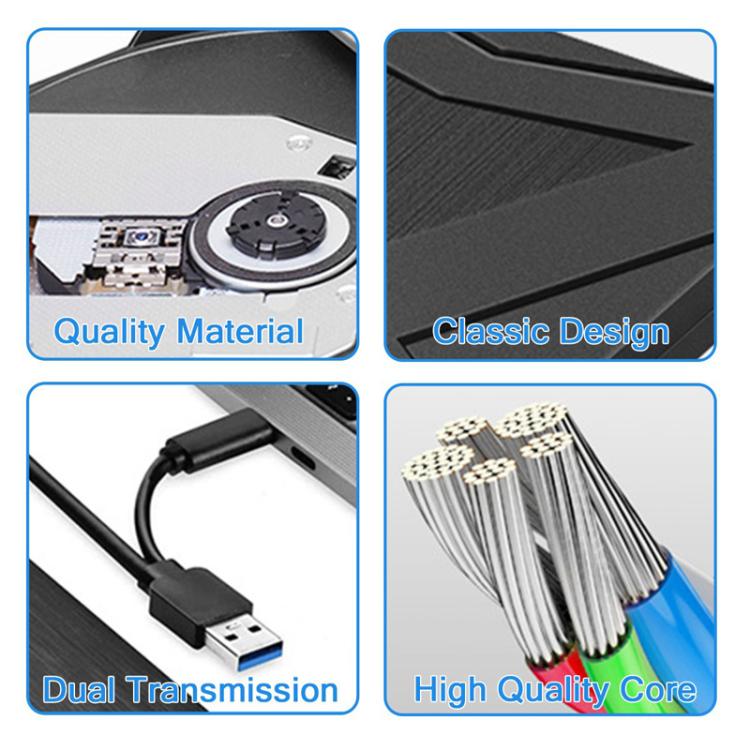 Unidad de DVD externa con interfaz dual USB 3.0 y Tipo-C., Portable External Drive