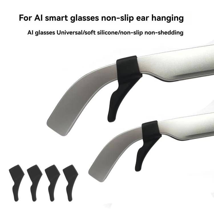 Juego de 4 ganchos antideslizantes de silicona para gafas inteligentes con IA. Sujeciones universales y cómodas para las orejas de gafas, compatibles con Meta Ray-Ban, Xreal y Thunderbird.