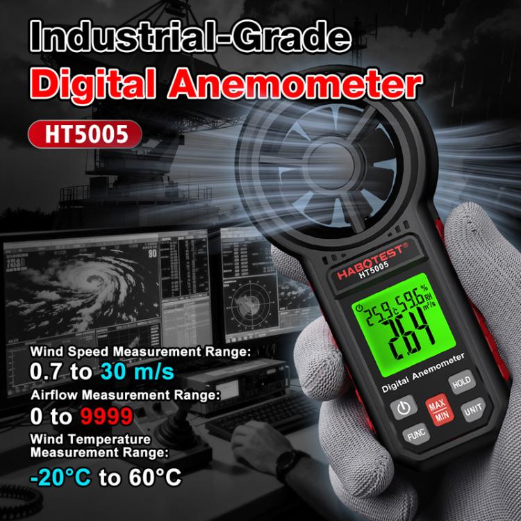 Anemómetro digital portátil HABOTEST HT5005 con pantalla, medidor de velocidad y temperatura del viento de alta precisión., HT5005