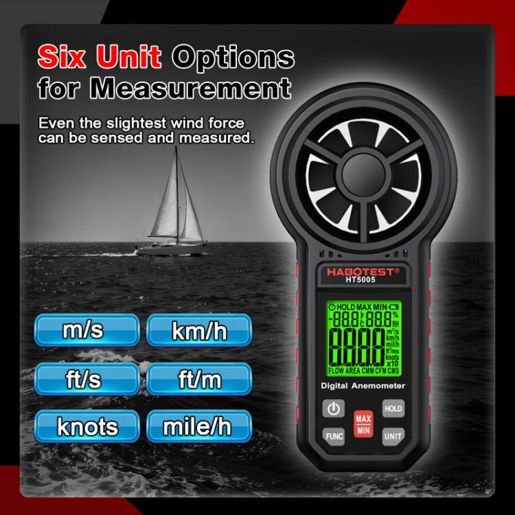 Anemómetro digital portátil HABOTEST HT5005 con pantalla, medidor de velocidad y temperatura del viento de alta precisión., HT5005