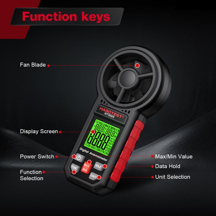 Anemómetro digital portátil HABOTEST HT5005 con pantalla, medidor de velocidad y temperatura del viento de alta precisión., HT5005