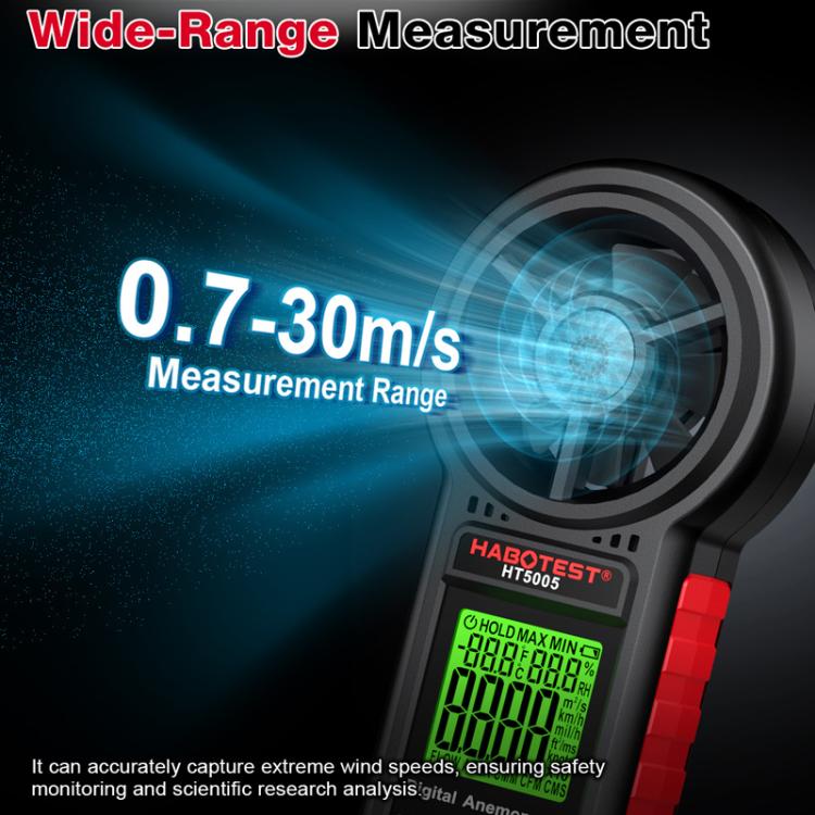 Anemómetro digital portátil HABOTEST HT5005 con pantalla, medidor de velocidad y temperatura del viento de alta precisión., HT5005
