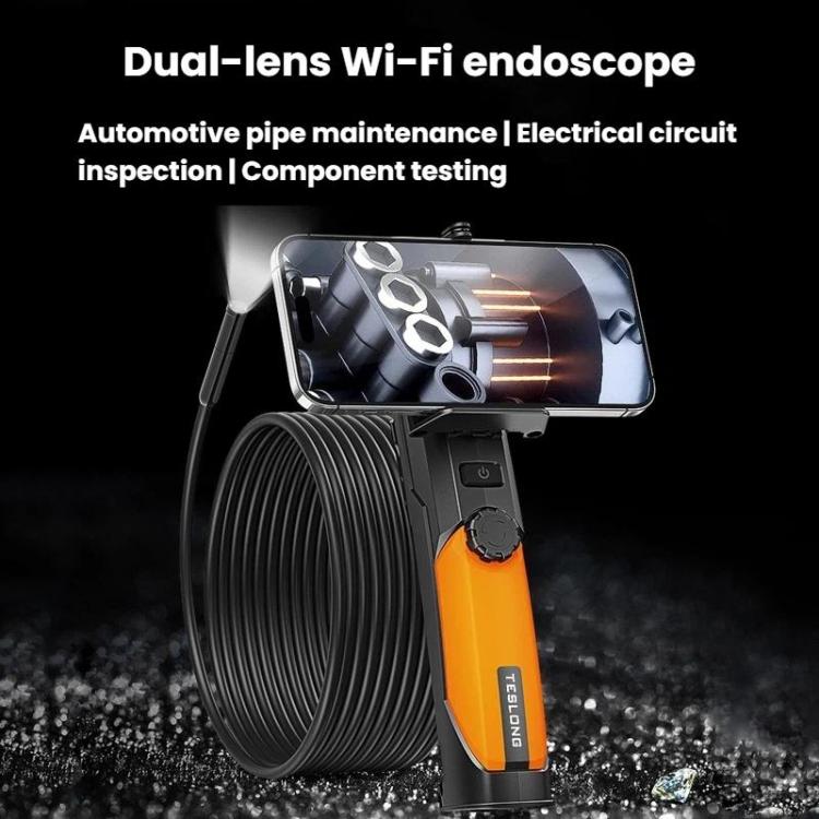 Endoscopio TESLONG WF200 WiFi HD con luces LED, boroscopio portátil para inspección y reparación industrial., Dual-Lens 8mm/5m