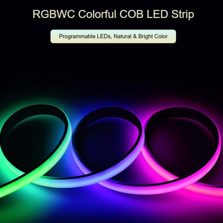Tira de LED COB multicolor RGBWC de Waveshare, chips de control WS2812B, protección IP65, tira de LED programable., 1m, 5m