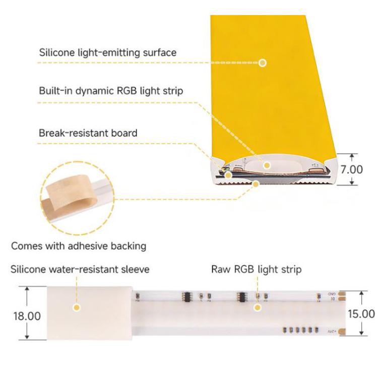 Tira de LED COB multicolor RGBWC de Waveshare, chips de control WS2812B, protección IP65, tira de LED programable., 1m, 5m