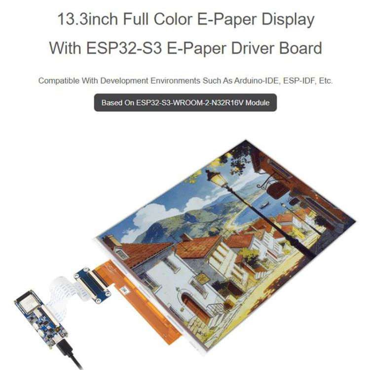 ESP32-S3 Pantalla de tinta electrónica a todo color de 13,3 pulgadas Chip de códec de audio integrado Compatible con WiFi y Bluetooth 5, Waveshare 34349
