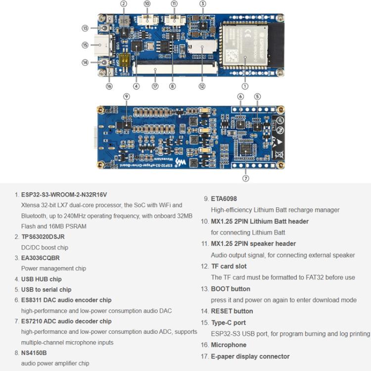 ESP32-S3 Pantalla de tinta electrónica a todo color de 13,3 pulgadas Chip de códec de audio integrado Compatible con WiFi y Bluetooth 5, Waveshare 34349