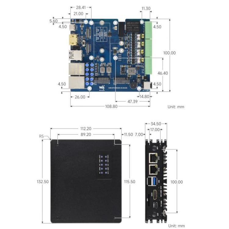 La tarjeta de expansión multifunción Waveshare 34252 CM5 Gigabit/2.5G Ethernet dual admite comunicación industrial RS485, módulo 4G/5G y salida de pantalla 4K., EU Plug, UK Plug, US Plug