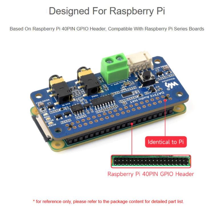 Placa de audio I2S DA7212 para Raspberry Pi, codificación/decodificación estéreo., Waveshare 34213