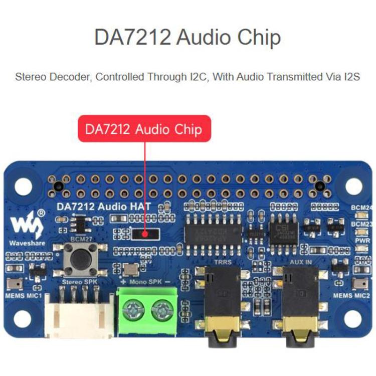 Placa de audio I2S DA7212 para Raspberry Pi, codificación/decodificación estéreo., Waveshare 34213