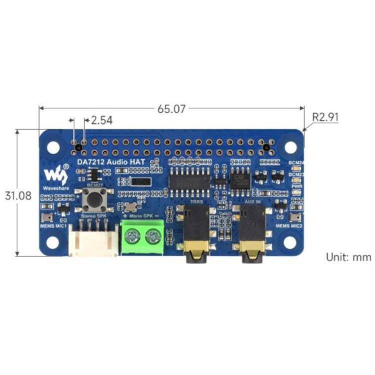 Placa de audio I2S DA7212 para Raspberry Pi, codificación/decodificación estéreo., Waveshare 34213