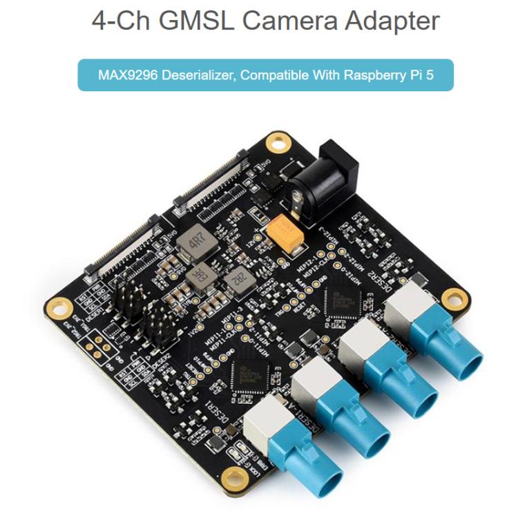 Placa adaptadora de cámara GMSL de 4 canales Waveshare 34128, equipada con deserializador MAX9296, para Raspberry Pi 5, EU Plug, UK Plug, US Plug