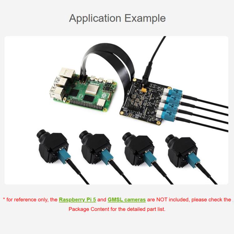 Placa adaptadora de cámara GMSL de 4 canales Waveshare 34128, equipada con deserializador MAX9296, para Raspberry Pi 5, EU Plug, UK Plug, US Plug