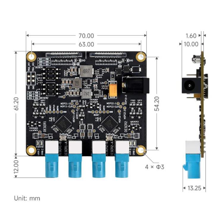Placa adaptadora de cámara GMSL de 4 canales Waveshare 34128, equipada con deserializador MAX9296, para Raspberry Pi 5, EU Plug, UK Plug, US Plug