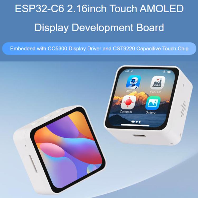 La placa de desarrollo Waveshare 34201 ESP32-C6 con pantalla táctil AMOLED de 2,16 pulgadas admite micrófonos duales, Wi-Fi 6 y BLE 5., 34201