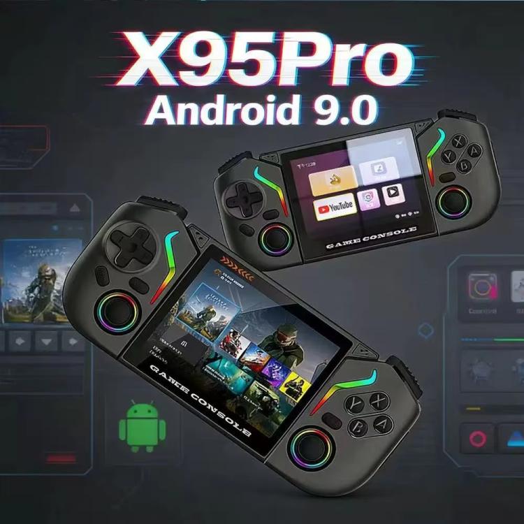 Consola de juegos portátil X95 Pro con Android 9.0, pantalla IPS de 3,5 pulgadas, reproductor de juegos retro, compatible con WiFi y reproductor de vídeo con joystick RGB., 64G, 128G