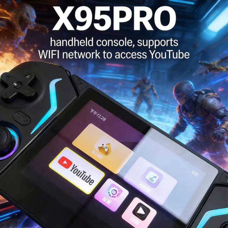 Consola de juegos portátil X95 Pro con Android 9.0, pantalla IPS de 3,5 pulgadas, reproductor de juegos retro, compatible con WiFi y reproductor de vídeo con joystick RGB., 64G, 128G