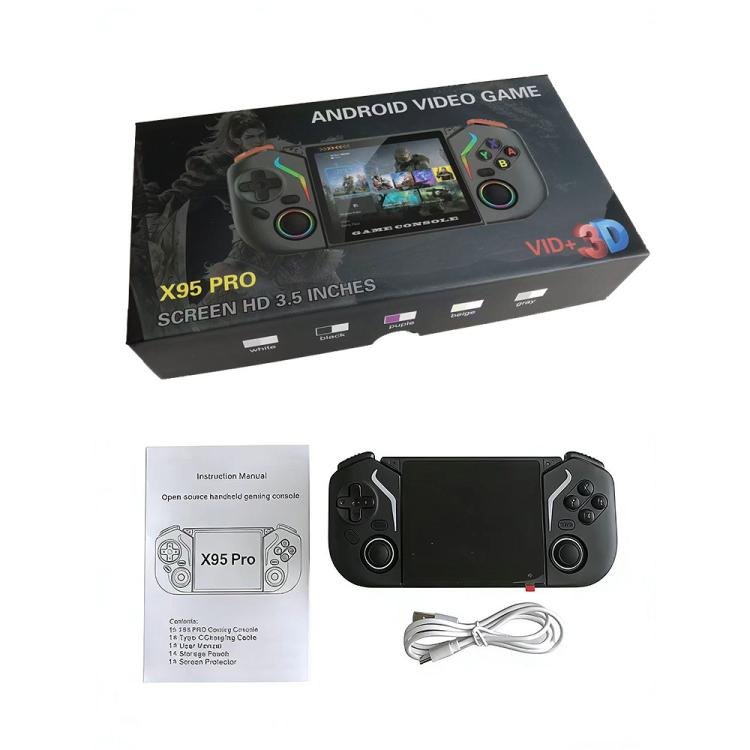 Consola de juegos portátil X95 Pro con Android 9.0, pantalla IPS de 3,5 pulgadas, reproductor de juegos retro, compatible con WiFi y reproductor de vídeo con joystick RGB., 64G, 128G