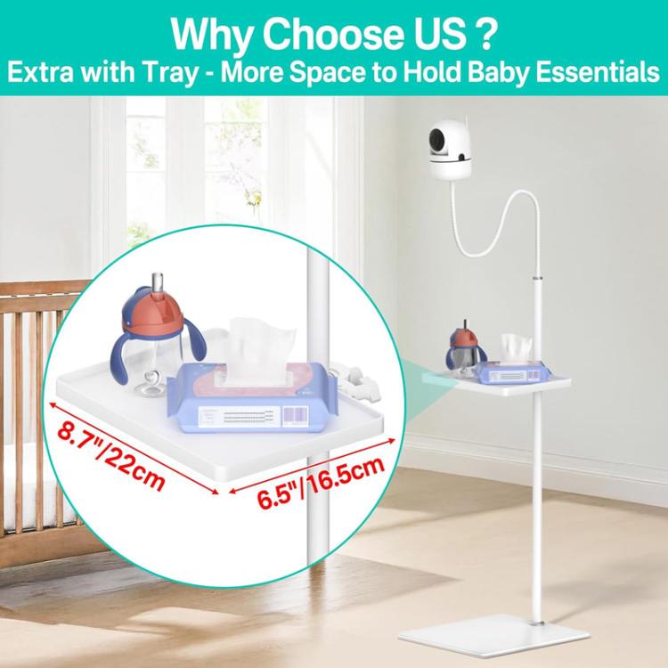 JJ-9376-W-0 Para HelloBaby / VTech / Infant Optics Soporte ajustable para monitor de bebé con bandeja de almacenamiento