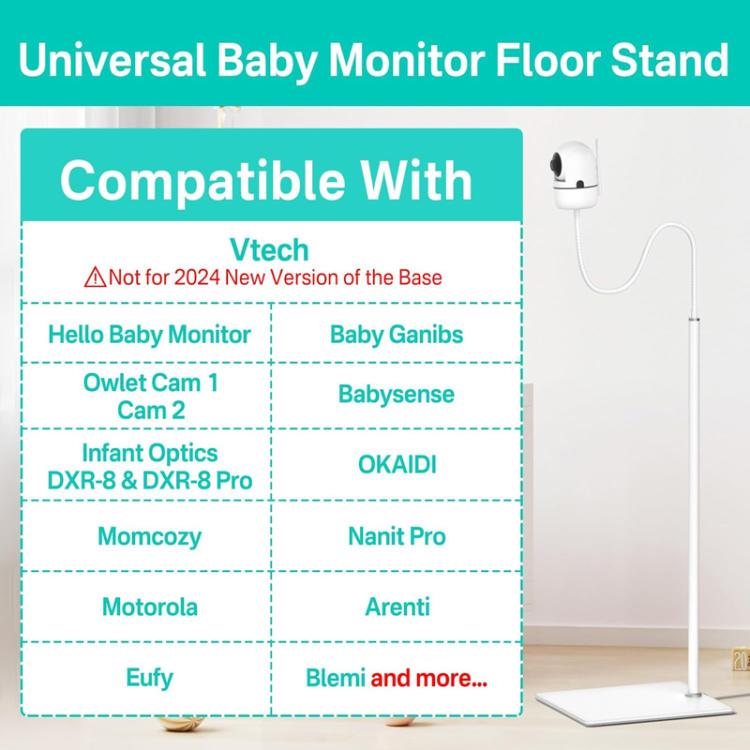 JJ-9376-W-0 Para HelloBaby / VTech / Infant Optics Soporte ajustable para monitor de bebé con bandeja de almacenamiento