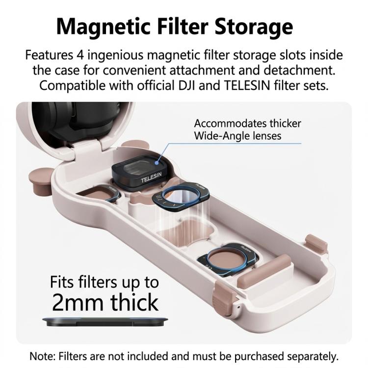 Estuche multifuncional TELESIN DisAdv para DJI Osmo Pocket 4 con organizador de filtros magnético.