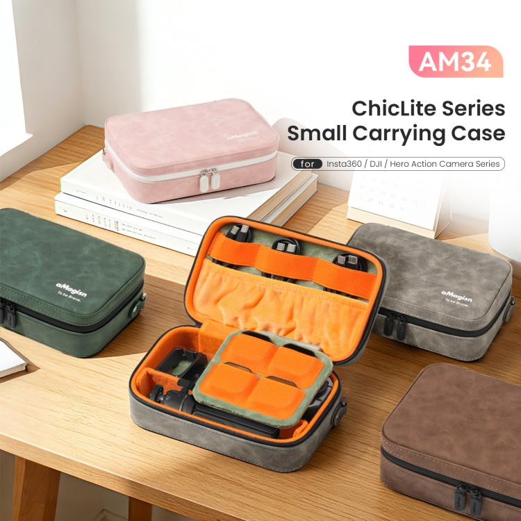Estuche de transporte para cámara de acción aMagisn de cuero nobuk, bolsa de almacenamiento pequeña para viajes con divisores ajustables.