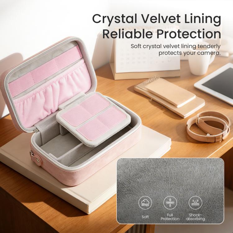 Estuche de transporte para cámara de acción aMagisn de cuero nobuk, bolsa de almacenamiento pequeña para viajes con divisores ajustables.