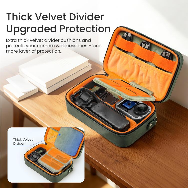Estuche de transporte para cámara de acción aMagisn de cuero nobuk, bolsa de almacenamiento pequeña para viajes con divisores ajustables.
