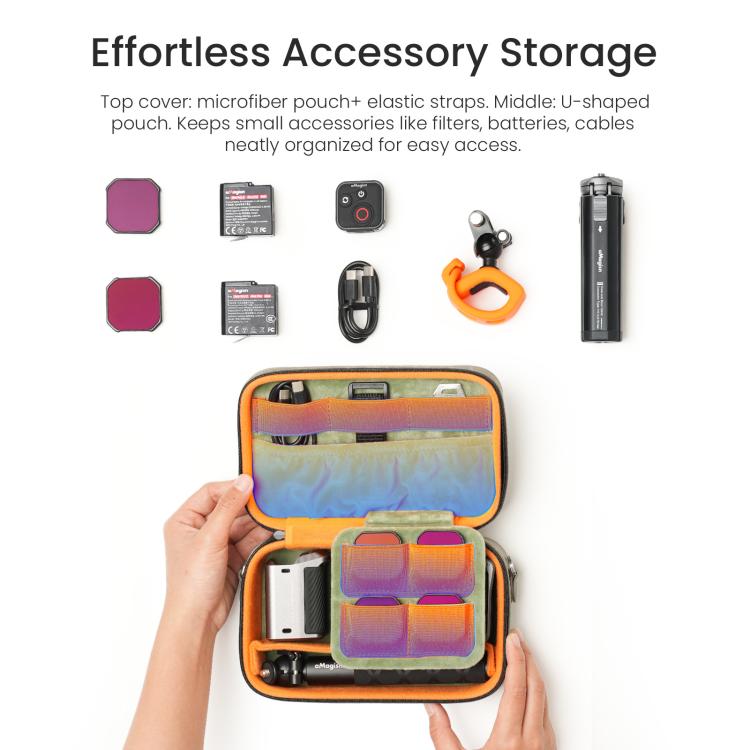 Estuche de transporte para cámara de acción aMagisn de cuero nobuk, bolsa de almacenamiento pequeña para viajes con divisores ajustables.