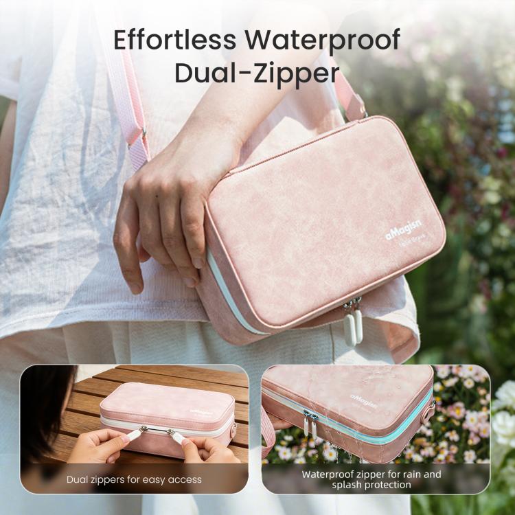 Estuche de transporte para cámara de acción aMagisn de cuero nobuk, bolsa de almacenamiento pequeña para viajes con divisores ajustables.