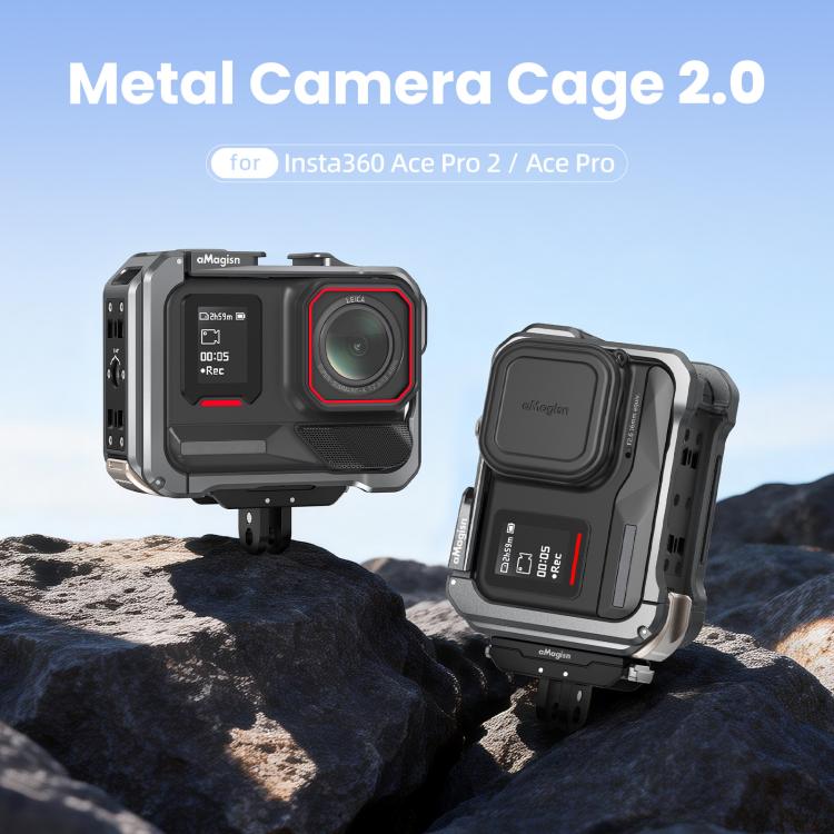 Jaula metálica para cámara AMagisn 2.0 para Insta360 Ace Pro 2 / Ace Pro, con interruptor rápido para disparo vertical/horizontal y soporte para zapata fría.