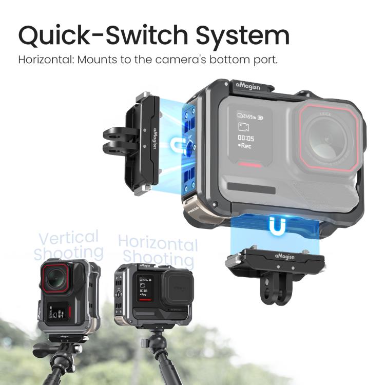 Jaula metálica para cámara AMagisn 2.0 para Insta360 Ace Pro 2 / Ace Pro, con interruptor rápido para disparo vertical/horizontal y soporte para zapata fría.