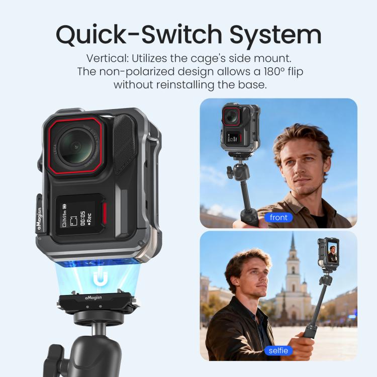 Jaula metálica para cámara AMagisn 2.0 para Insta360 Ace Pro 2 / Ace Pro, con interruptor rápido para disparo vertical/horizontal y soporte para zapata fría.