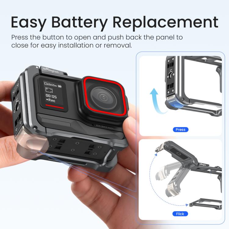 Jaula metálica para cámara AMagisn 2.0 para Insta360 Ace Pro 2 / Ace Pro, con interruptor rápido para disparo vertical/horizontal y soporte para zapata fría.