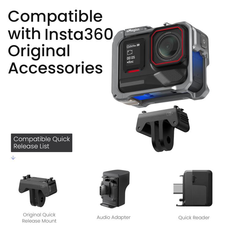 Jaula metálica para cámara AMagisn 2.0 para Insta360 Ace Pro 2 / Ace Pro, con interruptor rápido para disparo vertical/horizontal y soporte para zapata fría.
