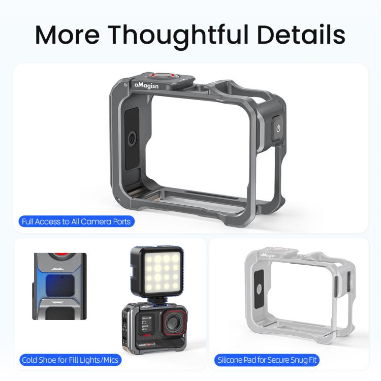 Jaula metálica para cámara AMagisn 2.0 para Insta360 Ace Pro 2 / Ace Pro, con interruptor rápido para disparo vertical/horizontal y soporte para zapata fría.
