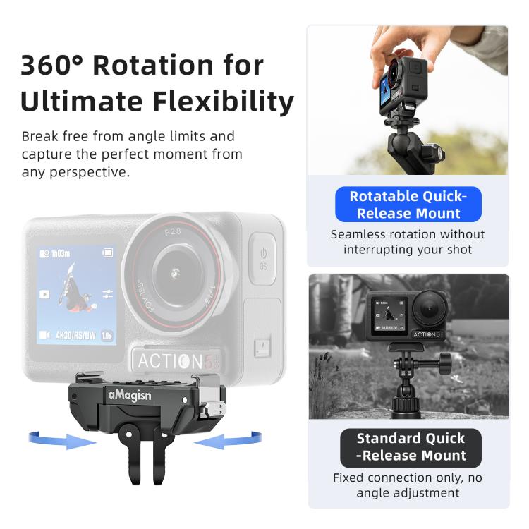 Soporte magnético de liberación rápida giratorio de 360 grados aMagisn para DJI Osmo 360/Action 5 Pro/4/3, For DJI Osmo 360/Action 5 Pro/4/3