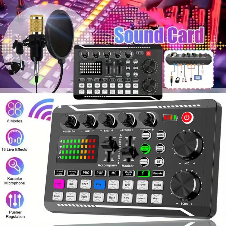 Kit de equipo para podcast con micrófono de condensador dual BM800 y tarjeta de sonido en vivo F998max. Soporte de brazo articulado ajustable.